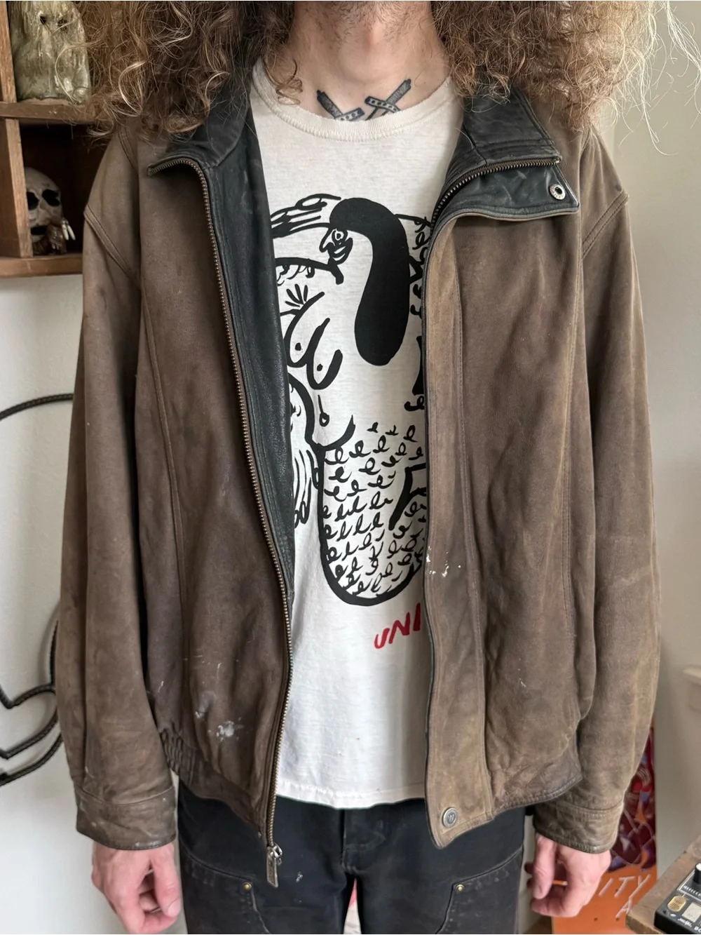 Vintage 80s Wilsons Leather Faded Brown Leather Bomber Jacket Grunge ~ Size XL